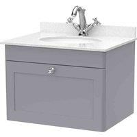 Nuie Classique Wall Hung 1-Drawer Vanity Unit with 1TH White Round Marble Top Ba