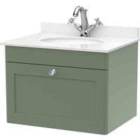 Nuie Classique Wall Hung 1-Drawer Vanity Unit with 1TH White Round Marble Top Ba