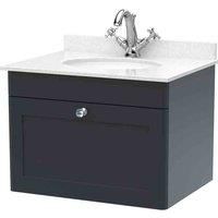 Nuie Classique Wall Hung 1-Drawer Vanity Unit with 1TH White Round Marble Top Ba