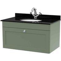 nuie 800mm Wall Hung 1 Drawer Vanity & Marble Top 1TH - Satin Green