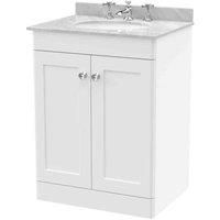Nuie Classique 2-Door Vanity Unit & 3TH Grey Marble Top Basin 600mm Satin White
