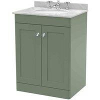 Nuie Classique 2-Door Vanity Unit & 3TH Grey Marble Top Basin 600mm Satin Green