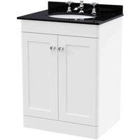 Nuie Classique 2-Door Vanity Unit & 3TH Black Marble Top Basin 600mm Satin White