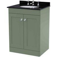 Nuie Classique 2-Door Vanity Unit & 3TH Black Marble Top Basin 600mm Satin Green