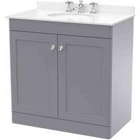 Nuie Classique Floor Standing 2-Door Vanity Unit with 3TH White Round Marble Top