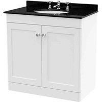 Nuie Classique 2-Door Vanity Unit & 3TH Black Marble Top Basin 800mm Satin White