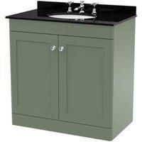 Nuie Classique 2-Door Vanity Unit & 3TH Black Marble Top Basin 800mm Satin Green