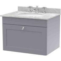 nuie 600mm Wall Hung 1 Drawer Vanity & Marble Top 3TH - Satin Grey, Grey