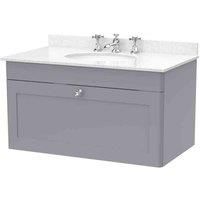 Nuie Classique Wall Hung 1-Drawer Vanity Unit with 3TH White Round Marble Top Ba