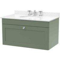 Nuie Classique Wall Hung 1-Drawer Vanity Unit with 3TH White Round Marble Top Ba