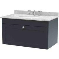 nuie 800mm Wall Hung 1 Drawer Vanity & Marble Top 3TH - Soft Black, Black