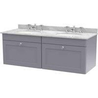 Nuie Classique Wall Hung 2-Drawer Vanity Unit with 3TH Grey Marble Top Basin 120