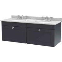 nuie 1200mm Wall Hung 2 Drawer Vanity & Marble Top - Soft Black, Black