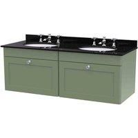 nuie 1200mm Wall Hung 2 Drawer Vanity & Marble Top - Satin Green, Green