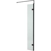 Nuie Fluted 322mm W x 1850mm H Hinged Semi-Frameless Wet Room Screen with Pattern Glass Black 1,850mm H