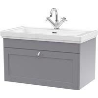 Traditional Wall Hung 1 Drawer Vanity Unit + 1 Tap Hole Fireclay Basin Balterley