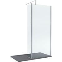 Balterley 8mm Glass Wetroom Screen & Return Chrome & Grey Tray 1400 x 900mm in Silver
