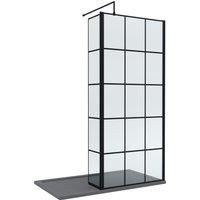8mm Glass Walk In Wetroom Screen & Hinged Return with Black Frame, Choose Size