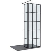 8mm Glass Walk In Wetroom Screen & Hinged Return with Black Frame, Choose Size