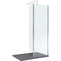 Balterley Wetroom Screen with Return Screen, Support Bar & Tray, Hinged Shower Glass, Support Bar Kit, Slate Grey Rectangular Shower Tray, Toughened Safety Glass Screens with Arm Bracket (Chrome)