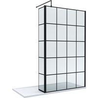8mm Glass Walk In Wetroom Screen & Hinged Return with Black Frame, Choose Size