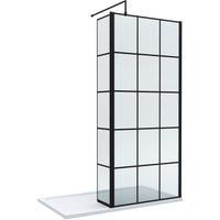 8mm Glass Walk In Wetroom Screen & Hinged Return with Black Frame, Choose Size