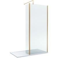 Balterley 8mm Glass Wetroom Screen, Return Brushed Brass & Tray 1400 x 800mm in Metallics