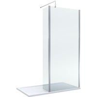 Balterley Wetroom Screen with Return Screen, Support Bar & Tray, Hinged Shower Glass, Support Bar Kit, White Rectangular Shower Tray, Toughened Safety Glass Screens with Arm Bracket (Chrome)