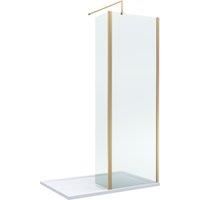8mm Glass Wetroom Screen and Return Screen Brushed Brass and Tray 1200 x 900mm