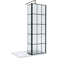 8mm Glass Walk In Wetroom Screen & Hinged Return with Black Frame, Choose Size