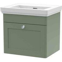 nuie 500mm Wall Hung 1 Drawer Vanity & Basin 0TH - Satin Green, Green