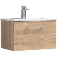 nuie ARN3022B Arno Modern Bathroom Wall Hung 1 Soft Close Drawer Vanity Unit and Minimalist Basin, 600mm, Bleached Oak Woodgrain