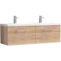 nuie ARN3022F Arno Modern Bathroom Wall Hung 2 Soft Close Drawer Vanity Unit and Double Ceramic Basin, 1200mm, Bleached Oak Woodgrain