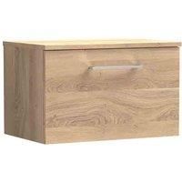 nuie ARN3022W Arno Modern Bathroom Wall Hung 1 Soft Close Drawer Vanity Unit and Colour Coordinating Worktop, 600mm, Bleached Oak Woodgrain