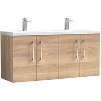 nuie Arno 1200mm Wall Hung 4-Door Vanity & Double Basin - Bleached Oak