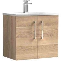 nuie ARN3023G Arno Modern Bathroom Wall Hung 2 Soft Close Door Vanity Unit and Curved Basin, 600mm, Bleached Oak Woodgrain