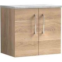 nuie Arno 600mm Wall Hung 2-Door Vanity & Laminate Worktop, Bleached Oak