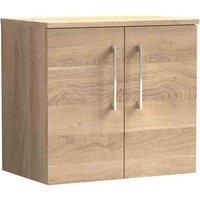 nuie ARN3023W Arno Modern Bathroom Wall Hung 2 Soft Close Door Vanity Unit and Colour Coordinating Worktop, 600mm, Bleached Oak Woodgrain