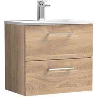 nuie ARN3024G Arno Modern Bathroom Wall Hung 2 Soft Close Drawer Vanity Unit and Curved Basin, 600mm, Bleached Oak Woodgrain
