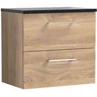 nuie Arno 600mm Wall Hung 2-Drawer Vanity & Laminate Worktop Bleached Oak