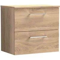 nuie Arno 600mm Wall Hung 2-Drawer Vanity & Worktop - Bleached Oak
