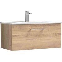 nuie ARN3025B Arno Modern Bathroom Wall Hung 1 Soft Close Drawer Vanity Unit and Minimalist Basin, 800mm, Bleached Oak Woodgrain