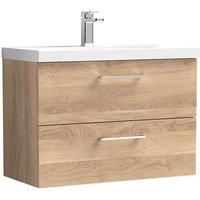 nuie ARN3026D Arno Modern Bathroom Wall Hung 2 Soft Close Drawer Vanity Unit and Thin-Edge Basin, 800mm, Bleached Oak Woodgrain