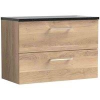 nuie Arno 800mm Wall Hung 2 Drawer Vanity & Laminate Worktop, Bleached Oak