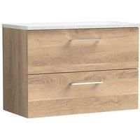 nuie Arno 800mm Wall Hung 2-Drawer Vanity & Laminate Worktop, Bleached Oak