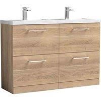 nuie Arno 1200mm Floor Standing 4 Drawer Vanity & Double Basin - Bleached Oak, Brown