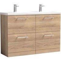 nuie Arno 1200mm Floor Standing 4-Drawer Vanity & Double Basin - Bleached Oak