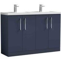 nuie Arno 1200mm Floor Standing 4-Door Vanity & Double Basin - Midnight Blue, Blue
