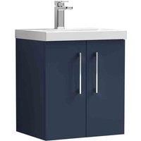 Nuie Arno Midnight Blue Wall Hung 2 Door Vanity Unit & Basin - 579 x 510mm