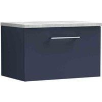 nuie Arno 600mm Wall Hung 1-Drawer Vanity & Laminate Worktop - Midnight Blue, Blue